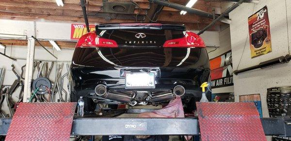 Dan and Marlon's A+ work on my G35. Custom welding to make my catback exhaust system fit. Couldnt be more happier with how it turned out