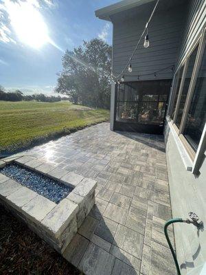 Freshly pressure washed patio