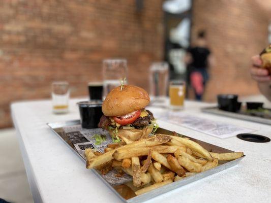 Deluxe Burger with fries and the coleslaw