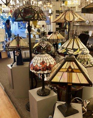 Broad selection of Tiffany lamps