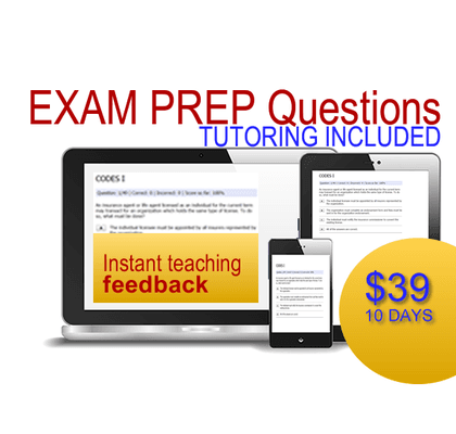 Exam Prep Questions-Tutoring Included $39 for 10 day access