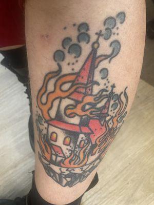 Burning church tattoo