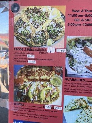 Part of the menu with prices and photos.