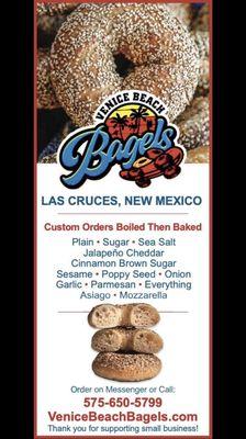 Some of our most popular types of bagels! Call, visit our website, and/or message us on our Facebook page. Bagel On!!