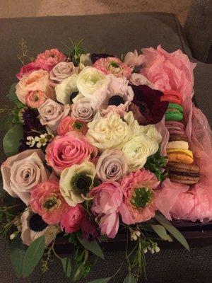 Mother's Day flower box. She left me room so I could add macarons. So full of flowers!