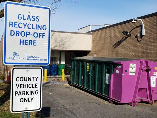 Arlington County now uses the abandoned library site as a dropoff spot for glass recycling. Glass can be dropped off 24/7.