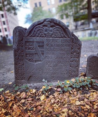 The grave of Elizabeth Pain - supposedly the inspiration for Hester Prynne in The Scarlet Letter (has a large "A" on her tombstone)! 1704!