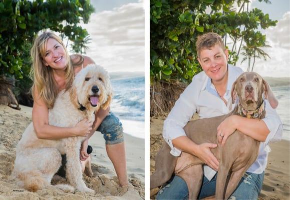 Family portait on the beach.... couple, lgbt, beach, portrait, dogs, pet photography, hawaii pet photography, hawaii portrait photographer