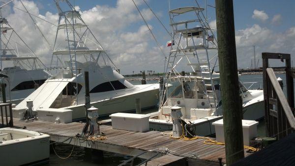 Looking out from a dockside table at the slips in the Marina.