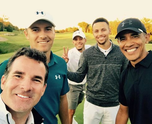 Under Armour founder and CEO Kevin Plank and some golfers wearing UA gear. You might recognize some of them. Source: Darren Rovell.