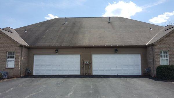 Roof comparison with and without soft wash.