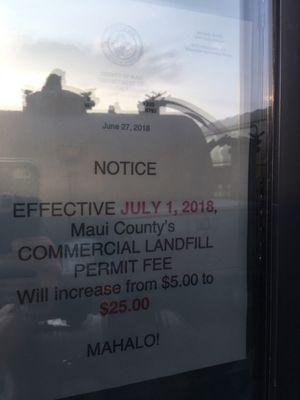 Commercial dump permit $25 from $5. People should have went to the budget hearings. Up 400%.