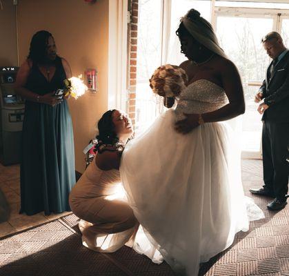 Getting ready to walk down the aisle.