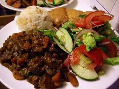 Another 5 star dish - Seitan and vegetable curry, inari and rice, fresh farmer's market salad