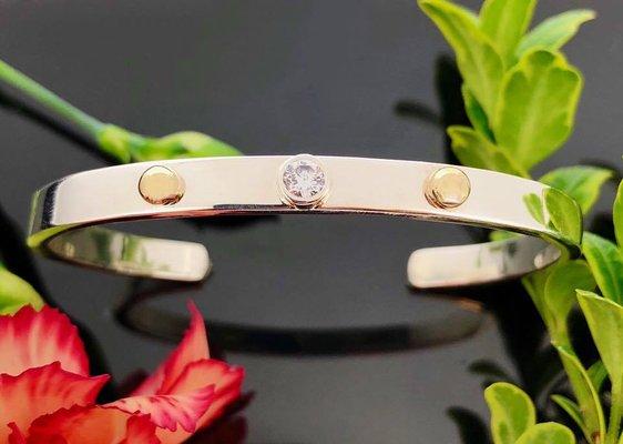 Sterling & gold cz bangle bracelet