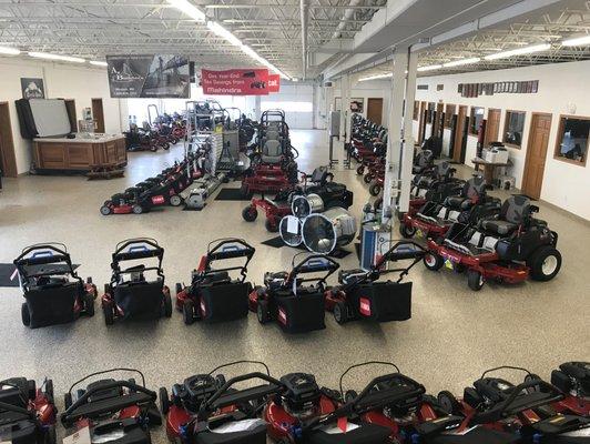 Indoor Showroom with Toro mowers.