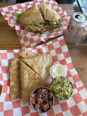 Chorizo quesadilla and chicken torta