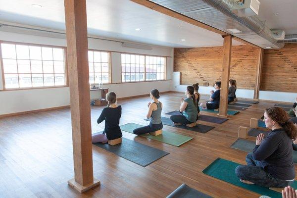 yoga studio with bay views