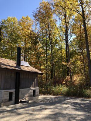 Bathrooms and the path behind the building