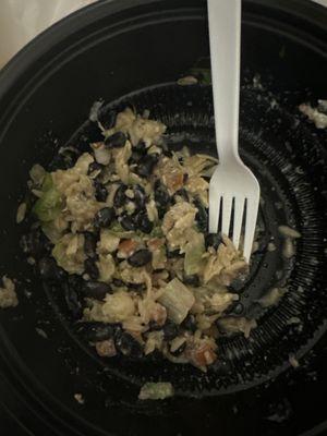 chicken burrito bowl, i've only taken 4 bites, it's very small and not worth the price