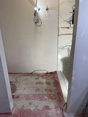 Progress photo of full bathroom renovation