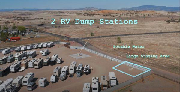 2 RV Dump Stations, potable water and staging area