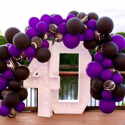 Balloon garland with 2 free standing marquee lights,  feet 3 color balloons