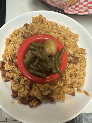 Red beans and rice with green beans