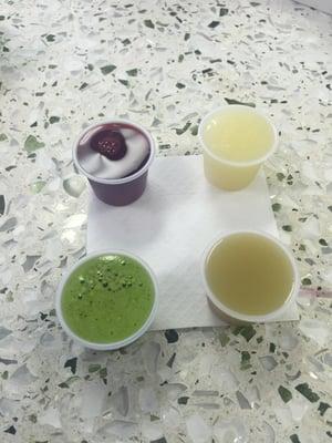 Grand Slam!   Cranberry Juice Shot, Lemon Juice Shot, Ginger Shot , Wheatgrass Shot