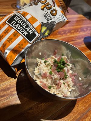 Smoked trout dip w/ kettle chips - delicious