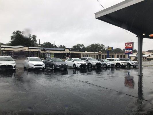 Half of the cars currently parked in the lot.