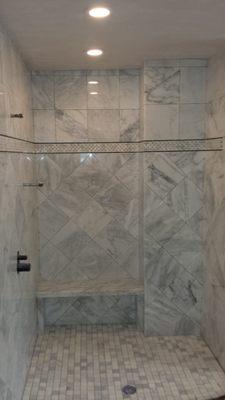 Marble shower in Chestnut Hill