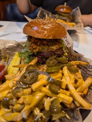 Southwest Burger with Jalapenos Cheese Fries