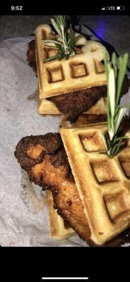 Chicken and Waffle Sandwich with Honey Hot Sauce