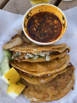 Crispy quesa birria tacos. The crispiness allows you to eat them later without being soggy