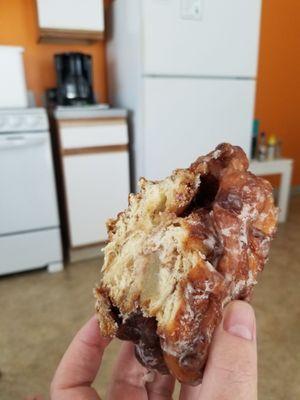 Apple fritter was the size of a grapefruit,  large slices of apple, delicious cinnamon flavoring. This was my personal favorite!