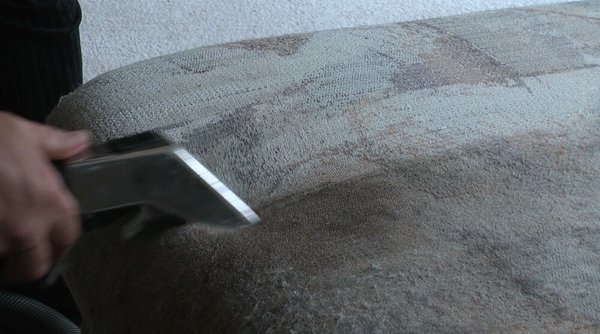 Deep cleaning a cushion on a sofa