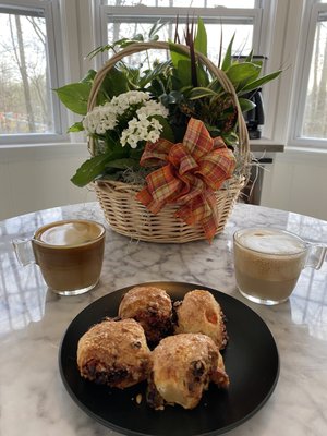 Rugelah from the bakery and coffee from our home. Warm when we bought them and still warm as we eat them. Amazing!