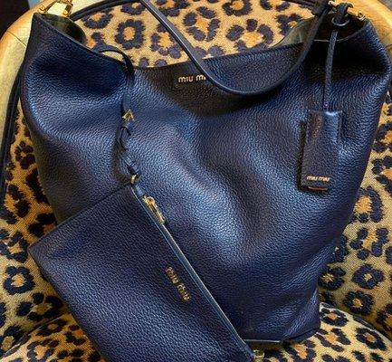 Miu Miu Navy Pebble Leather Tote