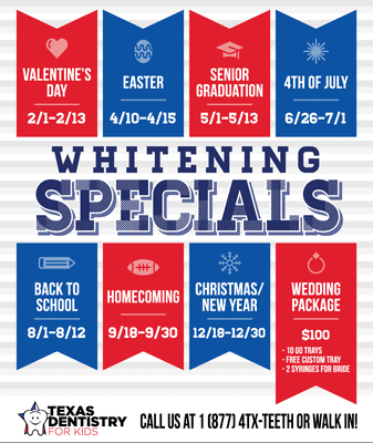 We've got great whitening specials going on this year! Give us a call, you won't regret it!