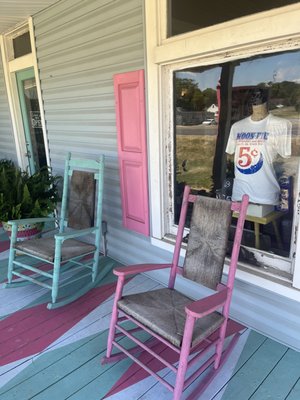 Front porch and entrance of the shop. Love how it's painted!