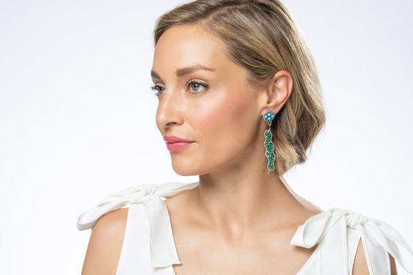 Gorgeous Pave Diamond, Emerald and Turquoise Earrings