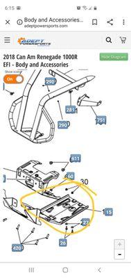 This is the diagram I ordered my parts from  As you see right there the circled skid plate has at least 7 holes cut in it