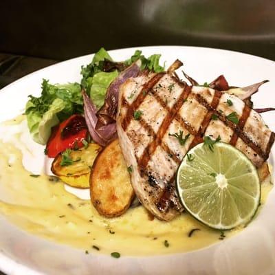 Grilled Swordfish with Roasted Vegetables and Rosemary Aioli