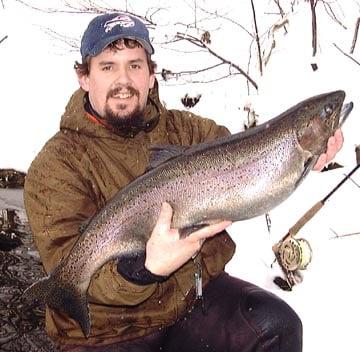 Trophy Winter Steelhead landed while Fly Fishing off the Drift Boat in the Salmon River near Pulaski NY. Congrats!