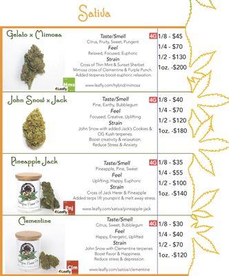 Sativa Menu for Free I.E. Delivery