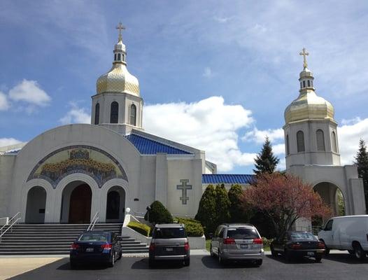 The church building across the parking lot from the kitchen