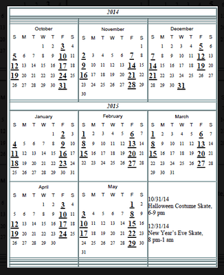 Roller Rink Skate Schedule 2014-2015