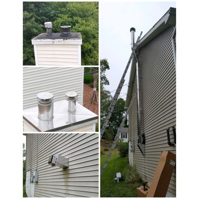 Prefabricated chimney installation & prefabricated chimney repair, stainless steel chase cover and caps.