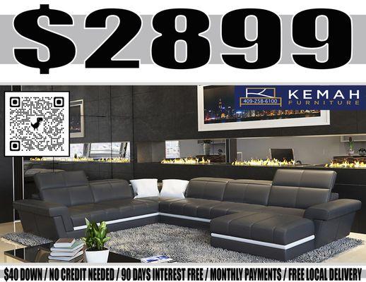 Modern sectional sofa $2899 / $40 down, no credit needed, 90 days same as cash, monthly payments. Call / Text 409-258-6100 for more info.